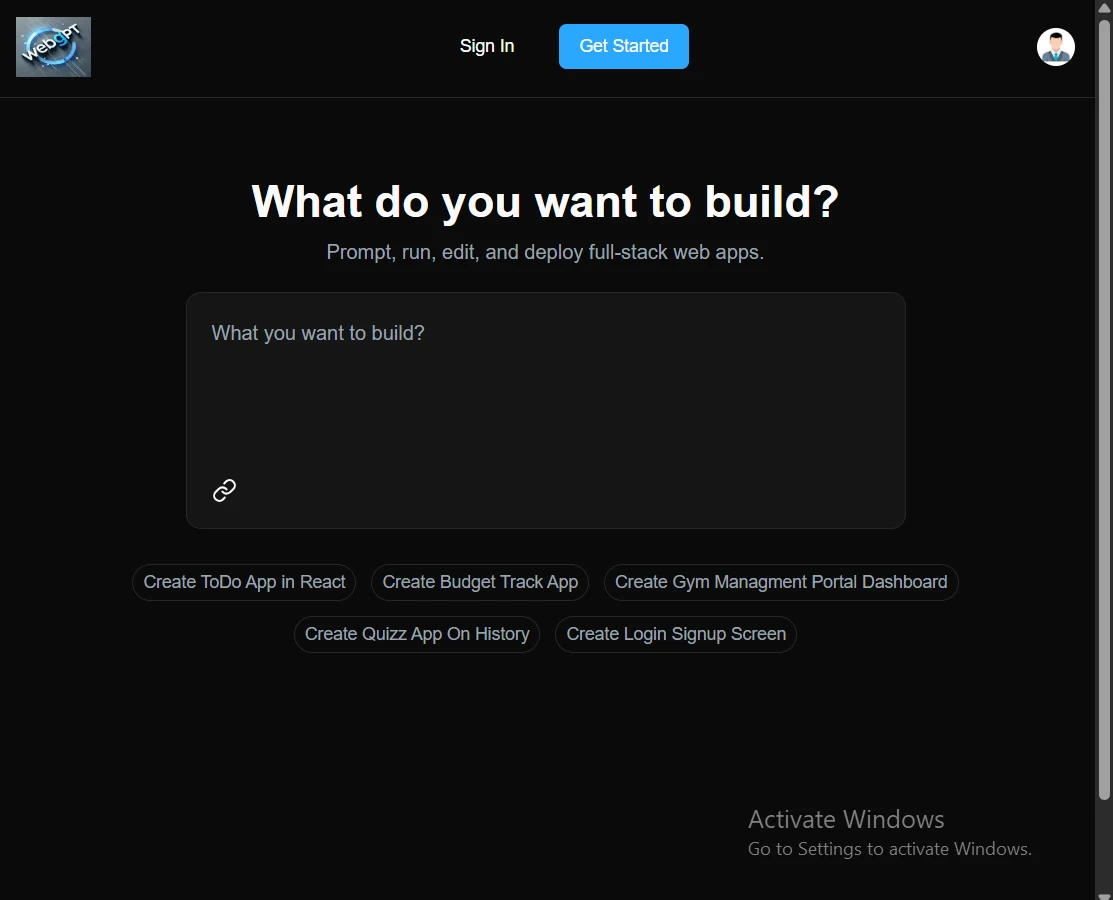 AI Web Builder product interface