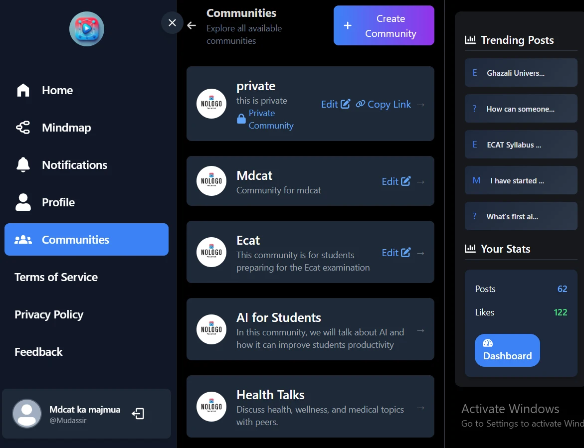YouConect community application interface